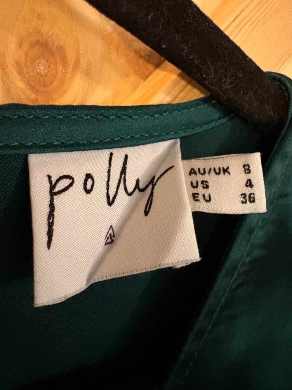 Polly Emerald Green Satin Mini Dress Ruffle Hem Long Sleeve Size 4 - Picture 4 of 5
